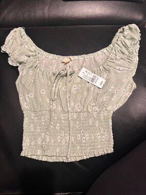 La Hearts Sage Green Floral Smocked Crop Top